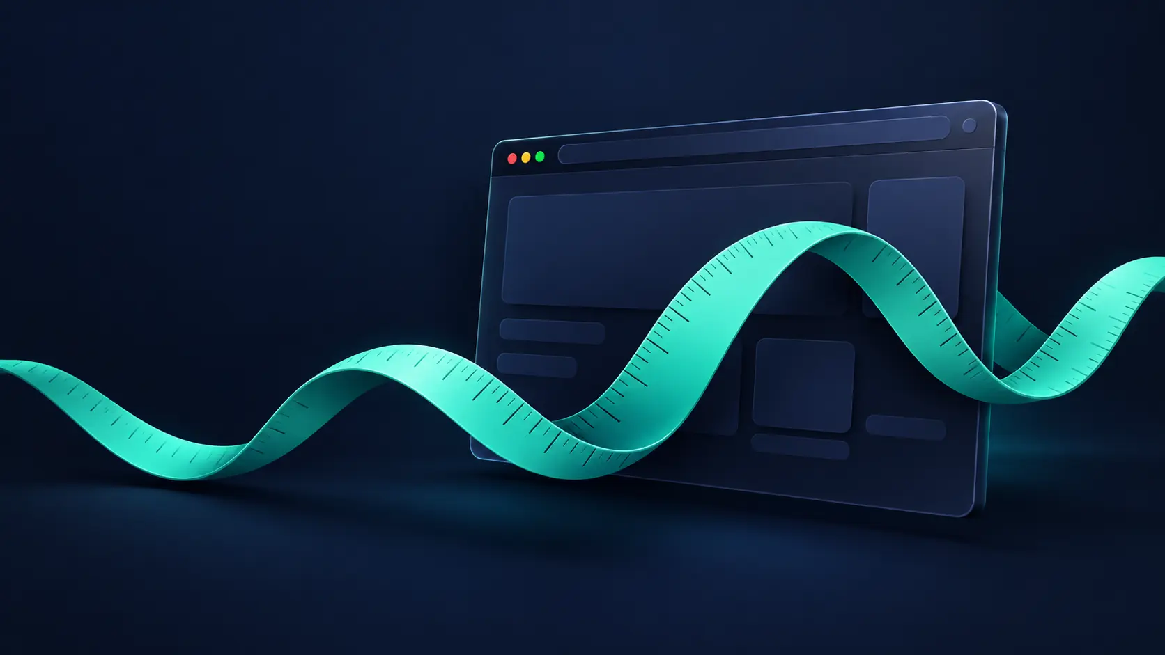 Ein mintfarbenes Motion-Band läuft durch einen dunklen Browser-Rahmen.