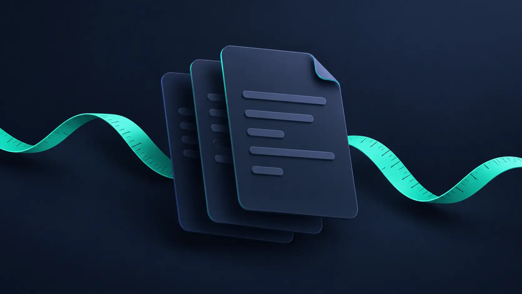 A carefully stacked set of technical report pages with mint edge lighting.
